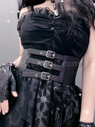 Gothic Lolita Cummerbund Metal Details?Grommets Metallic PU Leather Miscellaneous Black Lolita Accessories coscarnival