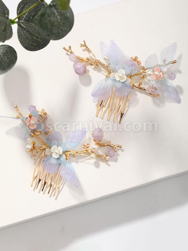 Chinese Style Lolita Accessories Purple Butterfly Headwear Metal Miscellaneous coscarnival
