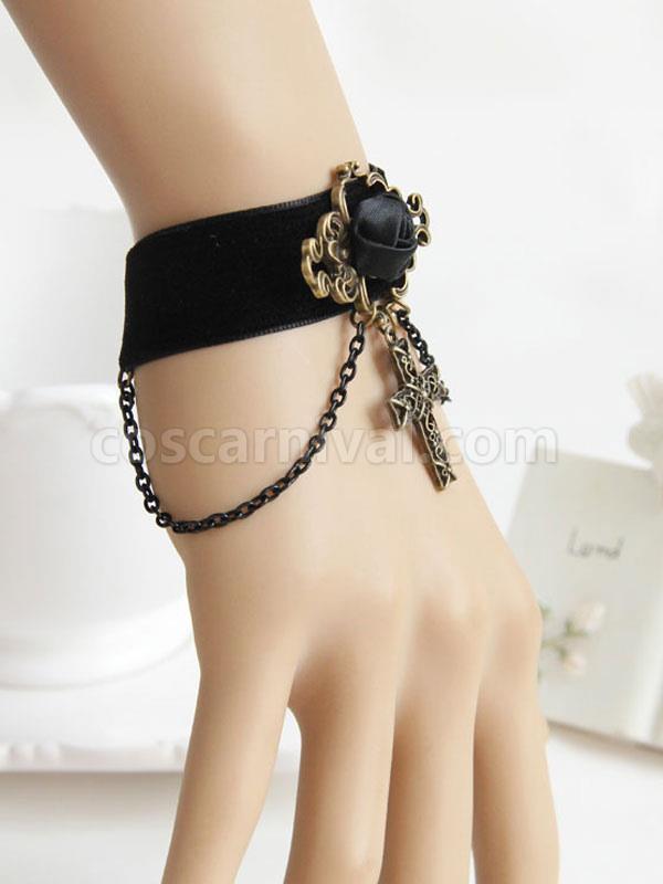 Gothic Lolita Bracelet Velour Chains Metal Details Black Lolita Accessories coscarnival