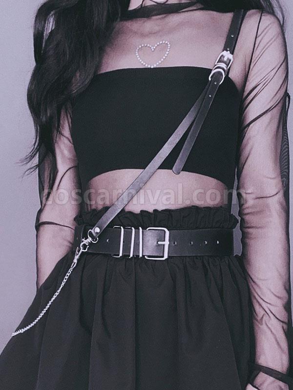 Black Lolita Choker Metal Details?Grommets PU Leather Sash Metallic Miscellaneous Lolita Accessories coscarnival