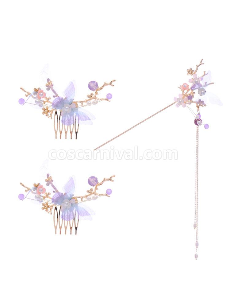 Chinese Style Lolita Accessories Purple Butterfly Headwear Metal Miscellaneous coscarnival