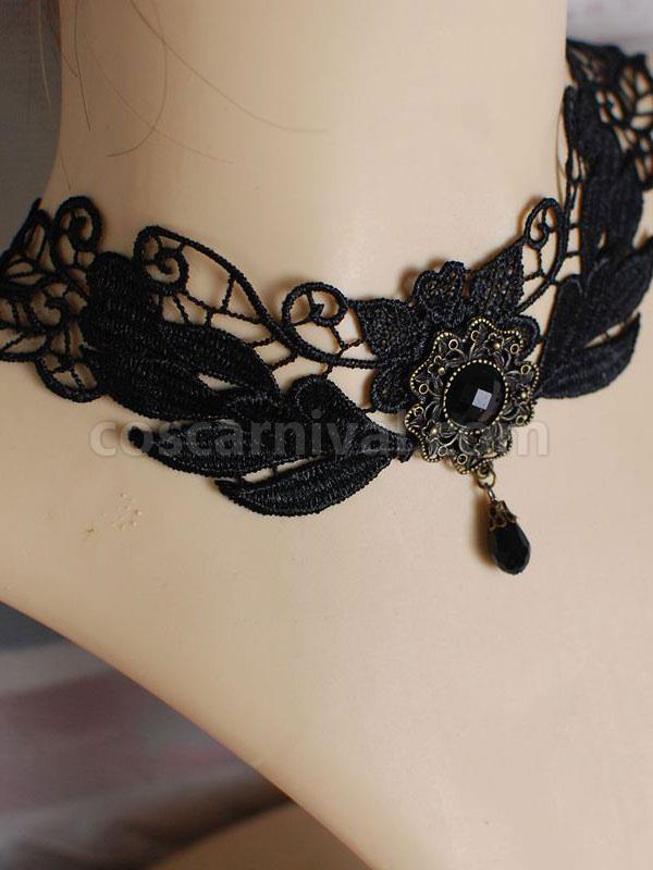 Gothic Lolita Choker Lace Gems Black Lolita Necklace coscarnival