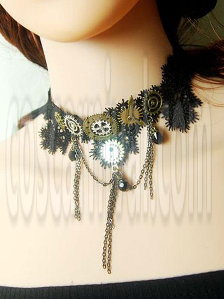Steampunk Lolita Choker Lace Metal Details Bronze Lolita Necklace coscarnival