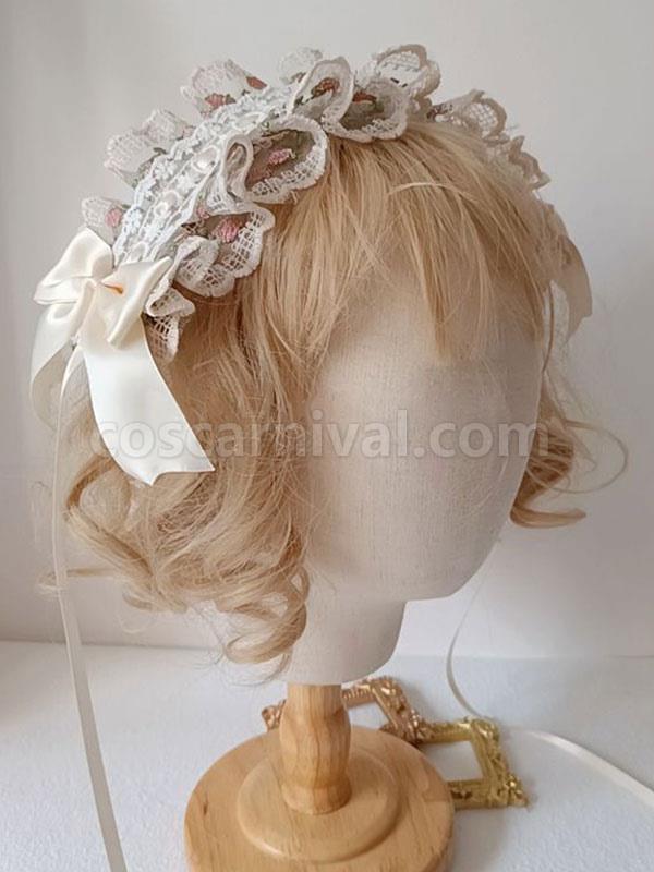 Sweet Lolita Accessories Ecru White Lace?Bows Headwear Polyester Miscellaneous coscarnival