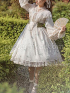 Look-For-Flower-Letter-Paper-Series-OP-Light-Yellow-Pearl-Chiffon-Elegant-Printing-Classic-Lolita-Long-Sleeve-Dress-coscarnival-2