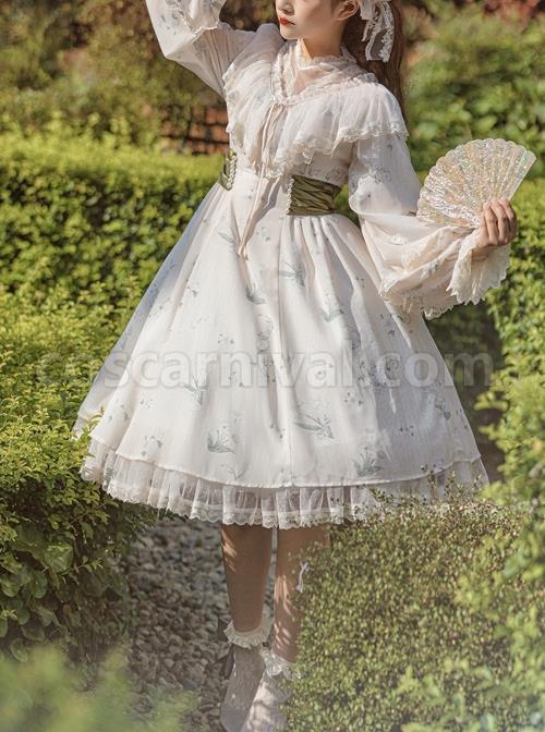 Look-For-Flower-Letter-Paper-Series-OP-Light-Yellow-Pearl-Chiffon-Elegant-Printing-Classic-Lolita-Long-Sleeve-Dress-coscarnival-2