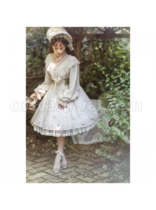 Look-For-Flower-Letter-Paper-Series-OP-Light-Yellow-Pearl-Chiffon-Elegant-Printing-Classic-Lolita-Long-Sleeve-Dress-coscarnival-30