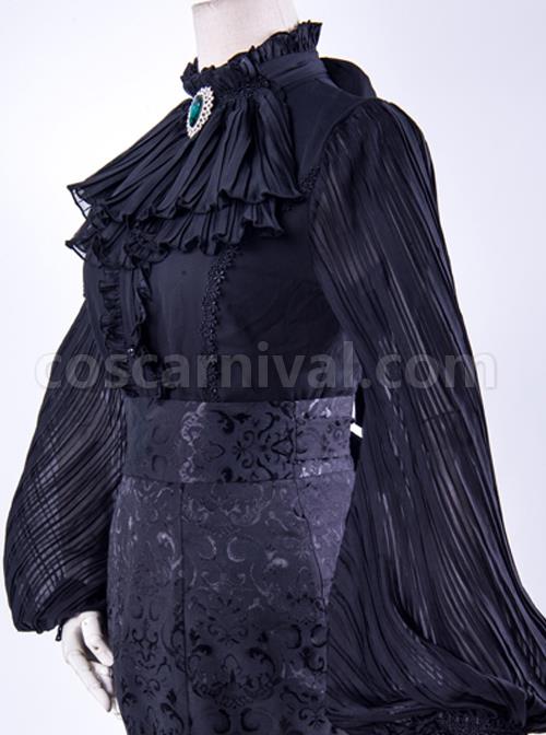 Lorelei Series Stand-up Collar Chiffon Gothic Lolita Ruched Long Sleeve Shirt coscarnival