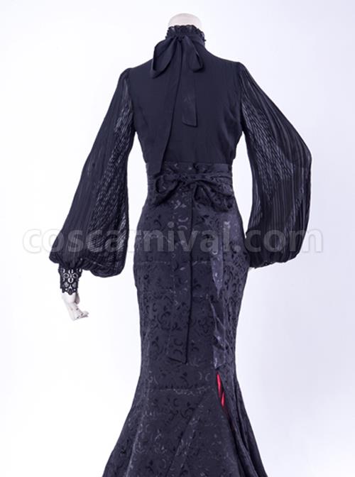 Lorelei Series Stand-up Collar Chiffon Gothic Lolita Ruched Long Sleeve Shirt coscarnival