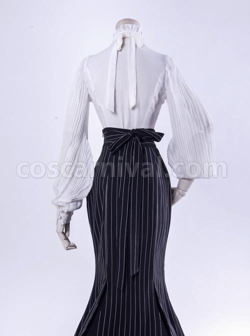 Lorelei Series Stand-up Collar Chiffon Gothic Lolita Ruched Long Sleeve Shirt coscarnival