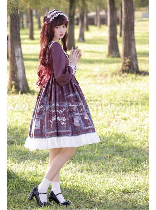 Lost Dreams Series OP Printing Retro Navy Collar Gothic Lolita Long Sleeve Dress coscarnival