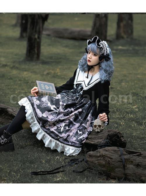 Lost Dreams Series OP Printing Retro Navy Collar Gothic Lolita Long Sleeve Dress coscarnival
