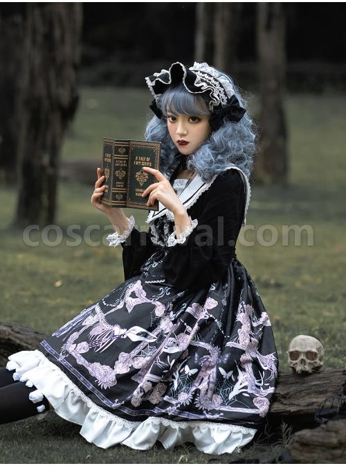 Lost Dreams Series OP Printing Retro Navy Collar Gothic Lolita Long Sleeve Dress coscarnival