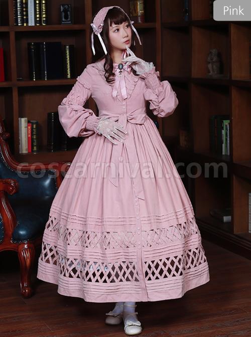 Lovely Long Sleeves Red Bow Cotton Lolita Dress coscarnival