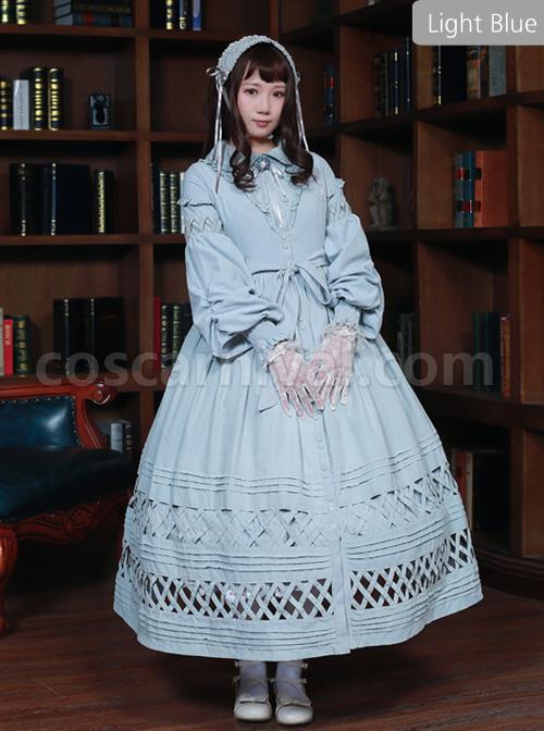 Lovely Long Sleeves Red Bow Cotton Lolita Dress coscarnival