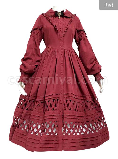 Lovely Long Sleeves Red Bow Cotton Lolita Dress coscarnival
