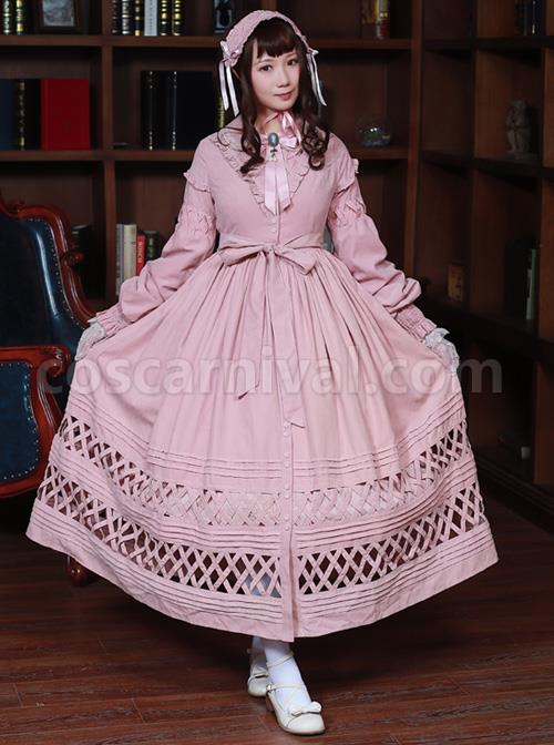 Lovely Long Sleeves Red Bow Cotton Lolita Dress coscarnival