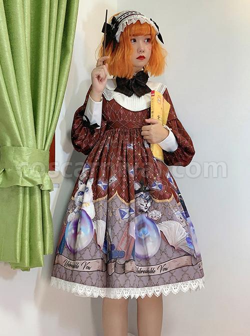 Magic Crystal Cat Series OP Halloween Gothic Lolita Long Sleeve Dress coscarnival