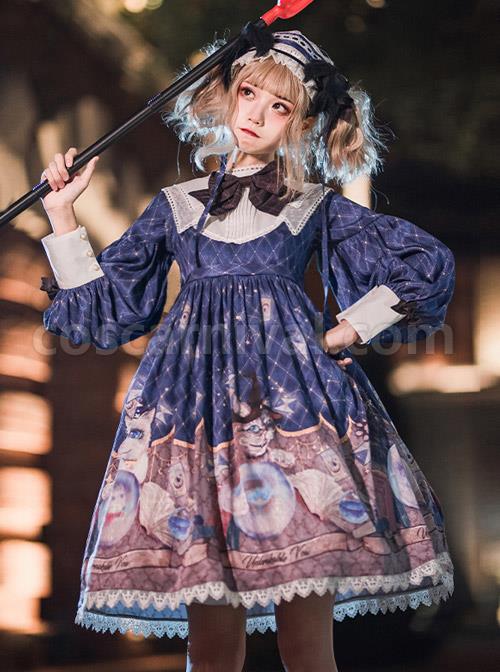 Magic Crystal Cat Series OP Halloween Gothic Lolita Long Sleeve Dress coscarnival