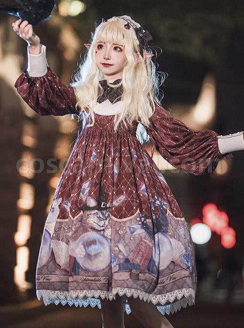 Magic Crystal Cat Series OP Halloween Gothic Lolita Long Sleeve Dress coscarnival