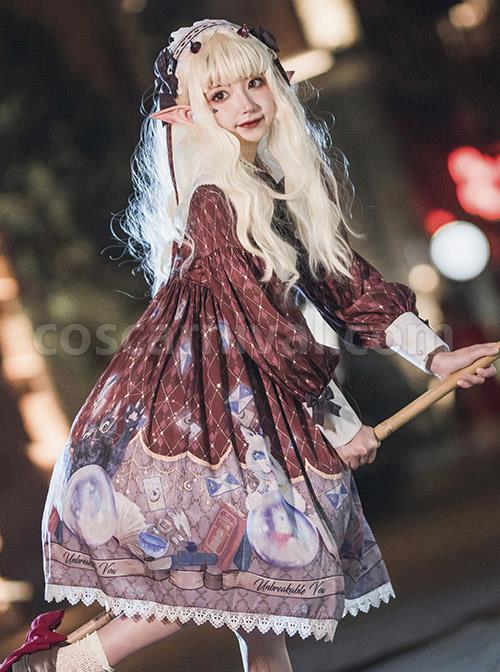 Magic Crystal Cat Series OP Halloween Gothic Lolita Long Sleeve Dress coscarnival