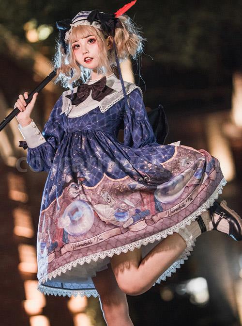 Magic Crystal Cat Series OP Halloween Gothic Lolita Long Sleeve Dress coscarnival
