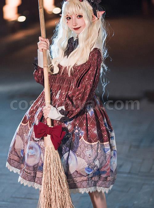 Magic Crystal Cat Series OP Halloween Gothic Lolita Long Sleeve Dress coscarnival