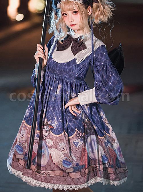 Magic Crystal Cat Series OP Halloween Gothic Lolita Long Sleeve Dress coscarnival