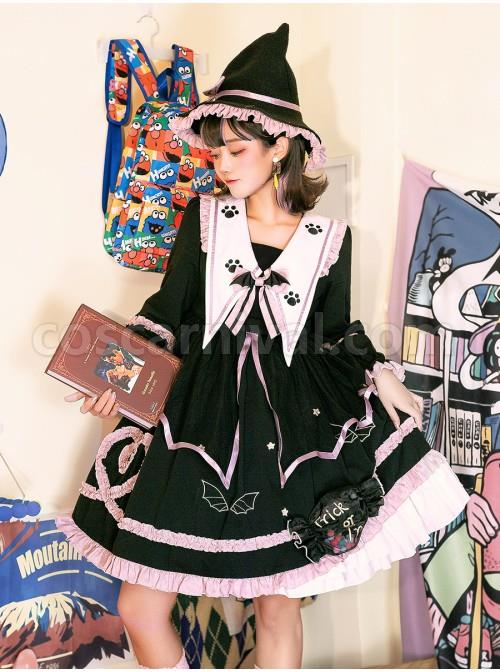 Magic House Series OP Cute Little Devil Cat Ears Pointed Collar Gothic Lolita Halloween Long Sleeve Thick Dress coscarnival