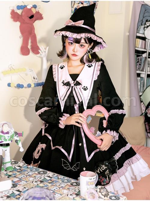 Magic House Series OP Cute Little Devil Cat Ears Pointed Collar Gothic Lolita Halloween Long Sleeve Thick Dress coscarnival