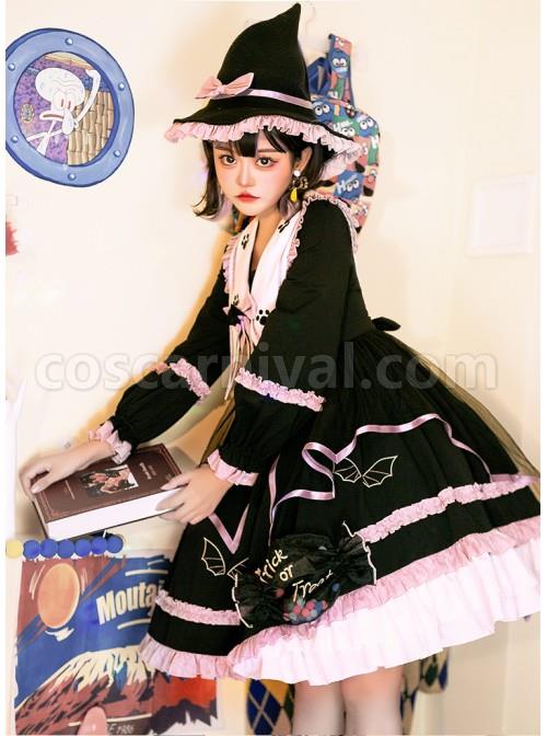 Magic House Series OP Cute Little Devil Cat Ears Pointed Collar Gothic Lolita Halloween Long Sleeve Thick Dress coscarnival
