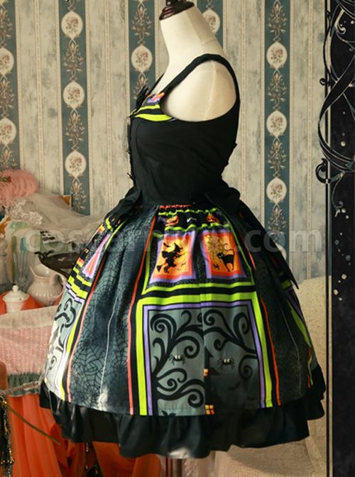 Magic Tea Party Black Spider Web Witch Castle Halloween Gothic Lolita Sling Dress coscarnival
