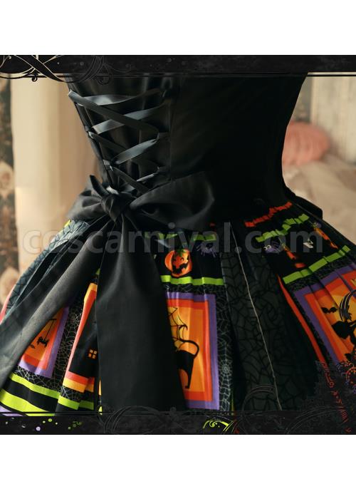 Magic Tea Party Black Spider Web Witch Castle Halloween Gothic Lolita Sling Dress coscarnival