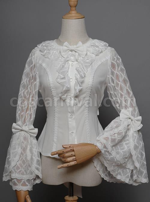 Magic Tea Party Breeze Alice Series Chiffon Bowknot Lace Ruffle Classic Lolita Long Sleeve Shirt coscarnival