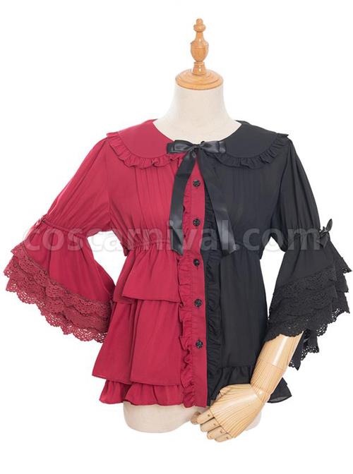 Magic Tea Party Chocolate Rabbit Series Two-color Sweet Lolita Trumpet Sleeve Shirt coscarnival