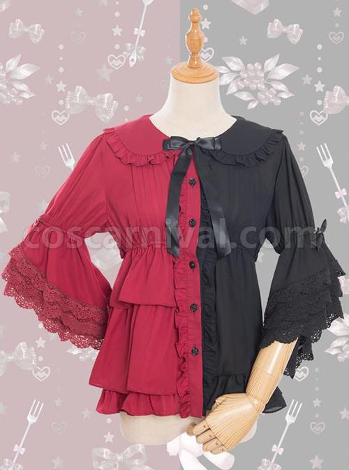 Magic Tea Party Chocolate Rabbit Series Two-color Sweet Lolita Trumpet Sleeve Shirt coscarnival