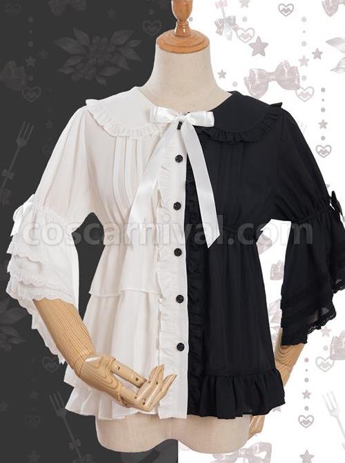 Magic Tea Party Chocolate Rabbit Series Two-color Sweet Lolita Trumpet Sleeve Shirt coscarnival