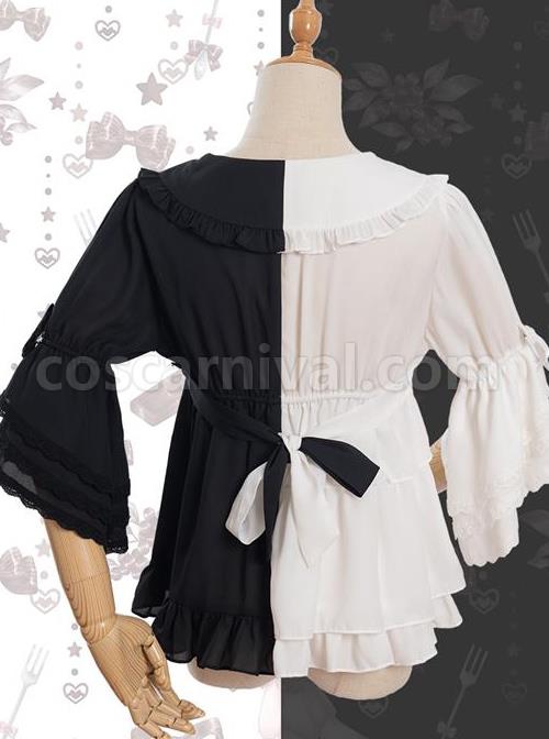 Magic Tea Party Chocolate Rabbit Series Two-color Sweet Lolita Trumpet Sleeve Shirt coscarnival