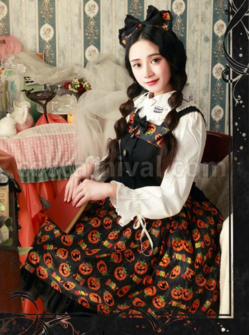 Magic Tea Party Halloween Pumpkin Head Printing Gothic Lolita Sling Dress coscarnival