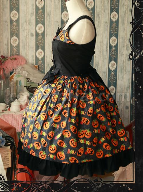 Magic Tea Party Halloween Pumpkin Head Printing Gothic Lolita Sling Dress coscarnival