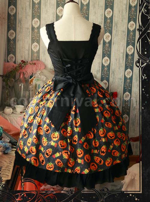 Magic Tea Party Halloween Pumpkin Head Printing Gothic Lolita Sling Dress coscarnival
