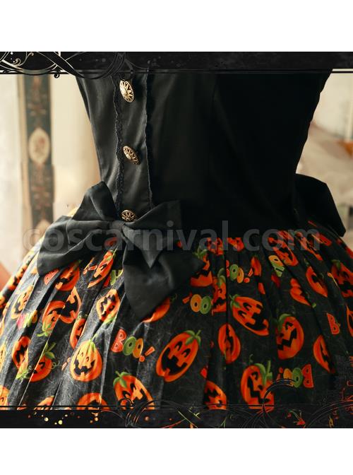 Magic Tea Party Halloween Pumpkin Head Printing Gothic Lolita Sling Dress coscarnival