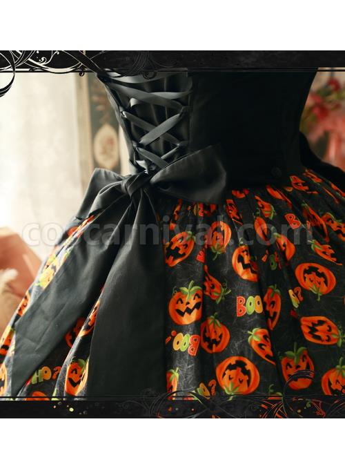 Magic Tea Party Halloween Pumpkin Head Printing Gothic Lolita Sling Dress coscarnival