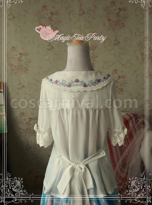 Magic Tea Party Rose Tea Party Series White Chiffon Embroidery Short Sleeve Lolita Shirt coscarnival