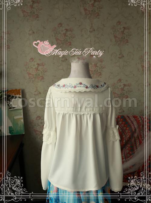 Magic Tea Party Rose Tea Party Series White Chiffon Long Sleeve Lolita Shirt coscarnival