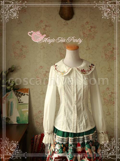 Magic Tea Party Sweet Christmas Series Embroidery Lace Lolita Long Sleeve Shirt coscarnival