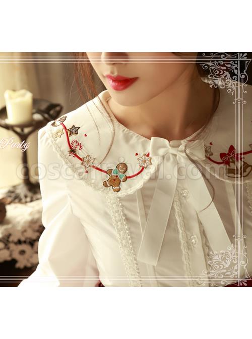 Magic Tea Party Sweet Christmas Series Embroidery Lace Lolita Long Sleeve Shirt coscarnival