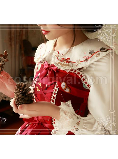 Magic Tea Party Sweet Christmas Series Embroidery Lace Lolita Long Sleeve Shirt coscarnival