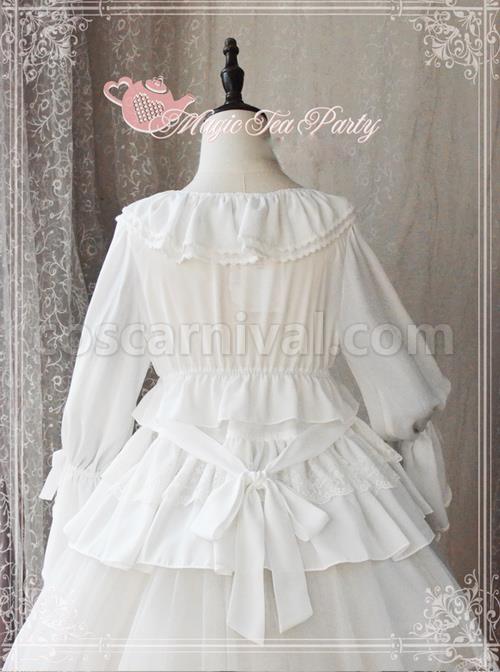 Magic Tea Party White Chiffon Lace Loose Cute Lolita Shirt coscarnival