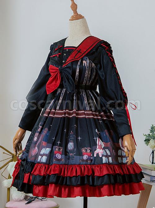 Marionette Series OP High Waist Gothic Lolita Long Sleeve Dress coscarnival